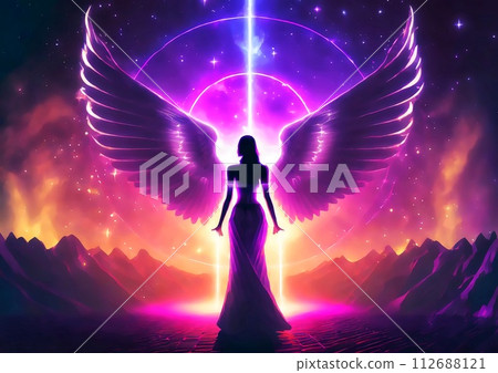 Silhouette of a beautiful goddess with spread wings [AI generated image] 112688121