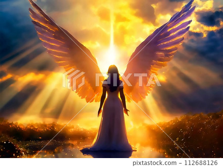 張開翅膀的美麗女神的剪影[AI生成圖像] 112688126