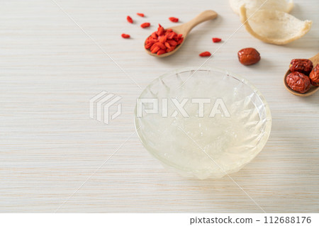 Edible bird's nest soup in glass bowl 112688176
