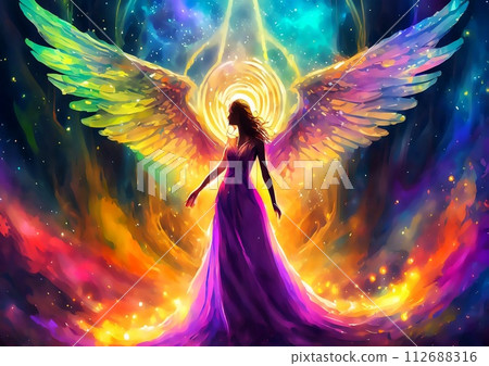 張開翅膀的美麗女神的剪影[AI生成圖像] 112688316