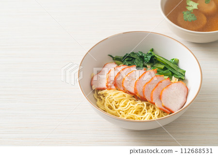 Barbecue Red Pork Noodles with Soup 112688531