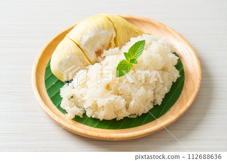 Durian sticky rice on plate Durian sticky rice on plate 112688636