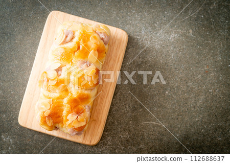 taro toast bread on wood board taro toast bread on wood board 112688637