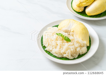 Durian sticky rice on plate Durian sticky rice on plate 112688645