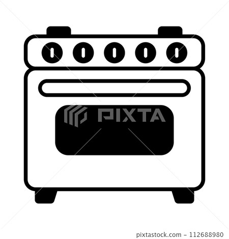 black vector oven icon on white background 112688980