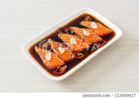 Salmon marinated Shoyu or Salmon Pickled Soy Sauce 112689017