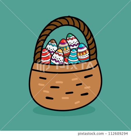 Easter eggs in basket hand drawn 112689294