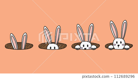 White easter rabbit set doodle hand drawn 112689296