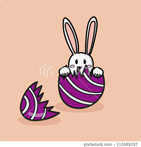 White rabbit in cracked eggs. doodle hand drawn White rabbit in cracked eggs. doodle hand drawn 112689297