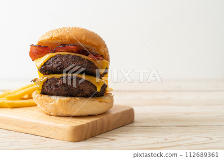hamburger or beef burgers with cheese and bacon hamburger or beef burgers with cheese and bacon 112689361