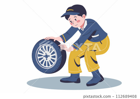 更換輪胎的男工人 112689408