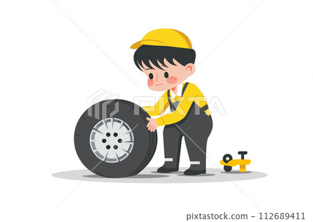 更換輪胎的男工人 112689411