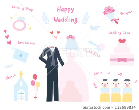 與婚禮、婚姻等相關的插畫素材,無台詞 與婚禮、婚姻等相關的插畫素材,無台詞 112689834