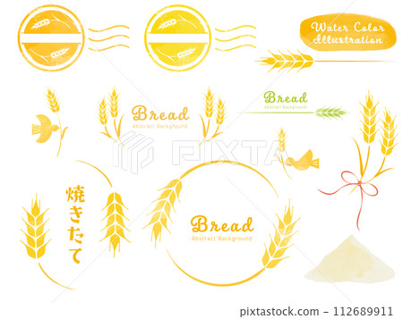Wheat watercolor touch illustration set Wheat watercolor touch illustration set 112689911