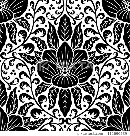 Seamless black Damask pattern on a white background 112690289
