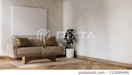 Interior mock up with sofa in japanese living room with empty wall. 112690468
