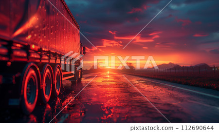 Sunset Highway, Truck Transporting Cargo on the Freeway, Generative AI Sunset Highway, Truck Transporting Cargo on the Freeway, Generative AI 112690644
