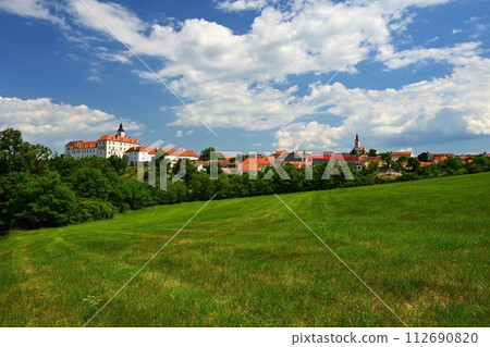 Beautiful summer landscape in the Czech Republic with an old castle. Jevisovice - Czech Republic - Europe. Beautiful summer landscape in the Czech Republic with an old castle. Jevisovice - Czech Republic - Europe. 112690820