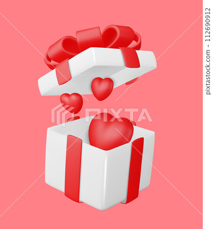 3D gift box with hearts. Valentine's day design. 3D gift box with hearts. Valentine's day design. 112690912