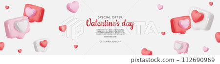 Smartphone with heart. 3D valentine illustration with hearts. Vector illustration 112690969