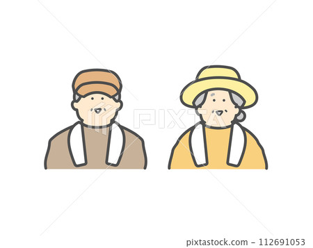 A smiling elderly couple working at a farm A smiling elderly couple working at a farm 112691053