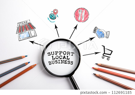 Support local business. Black magnifying glass on a white background 112691185