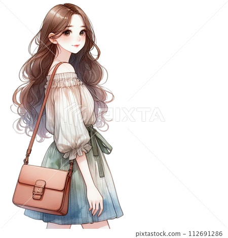 cute woman Take a selfie clipart watercolor  112691286