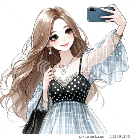 cute woman Take a selfie clipart watercolor cute woman Take a selfie clipart watercolor 112691290