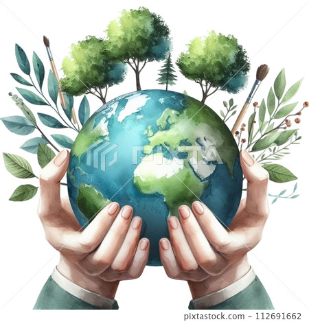 hands embracing the globe clipart watercolor 112691662