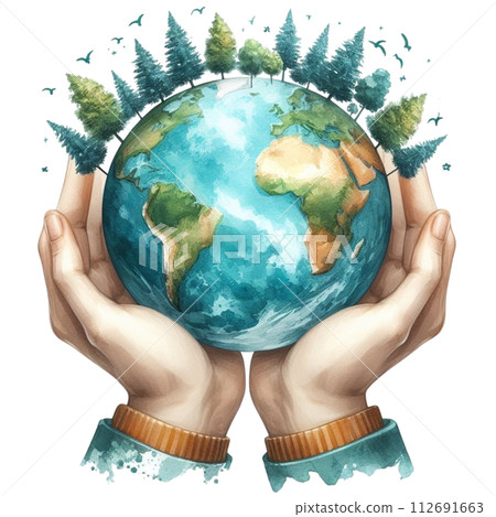 hands embracing the globe clipart watercolor 112691663