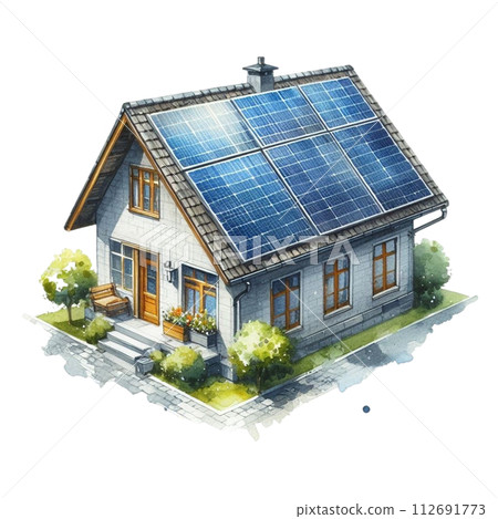 House with solar clipart watercolor House with solar clipart watercolor 112691773