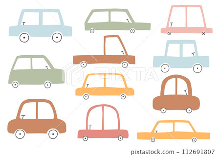 Set of cars in boho style. Cute collection of kids cars. Vector illustration. Set of cars in boho style. Cute collection of kids cars. Vector illustration. 112691807