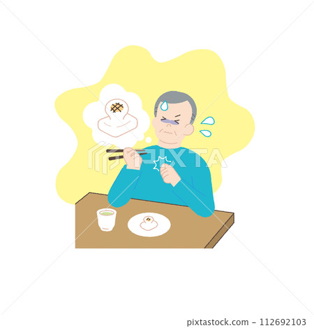 Senior man choking on rice cake 112692103