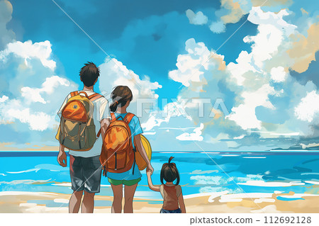 A family relaxing on a beautiful tropical beach 112692128