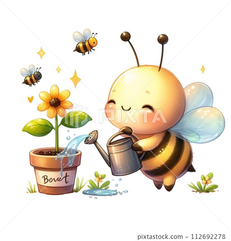bees planting trees clipart watercolor 112692278