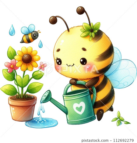 bees planting trees clipart watercolor 112692279