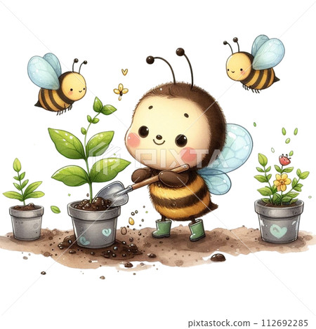 bees planting trees clipart watercolor 112692285