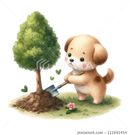 dog planting trees clipart watercolor dog planting trees clipart watercolor 112692454