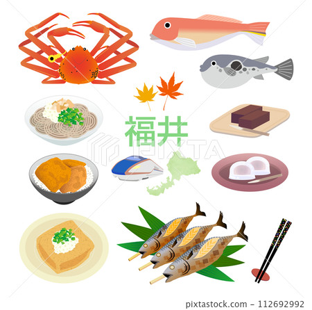Fukui gourmet and seafood illustration set 112692992