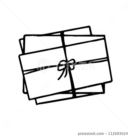 Bundle of letters tied with a ribbon. Correspondence tied with twine. Closed envelopes outline sketch. Hand drawn doodle letters. Retro post office element. Vector illustration 112693024