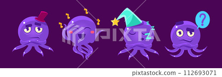 Cute Purple Octopus Character Showing Various Emotion Vector Set Cute Purple Octopus Character Showing Various Emotion Vector Set 112693071
