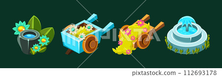 Video Game Garden Decoration Collection Of Elements Vector Set Video Game Garden Decoration Collection Of Elements Vector Set 112693178