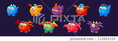 Funny Monster with Bulging Eyes and Wings Vector Set 112693219