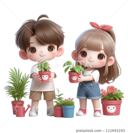 child holding tree 3d render illustration 112693283