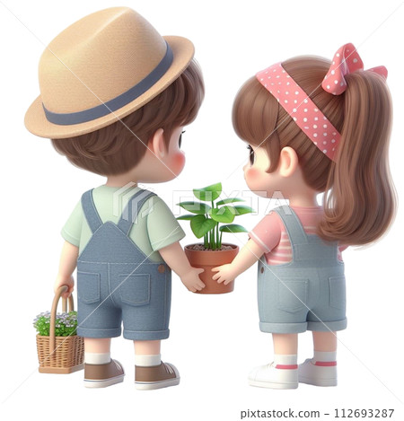 child holding tree 3d render illustration 112693287