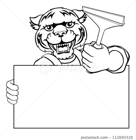 Window Cleaner Tiger Car Wash Cleaning Mascot Window Cleaner Tiger Car Wash Cleaning Mascot 112693320