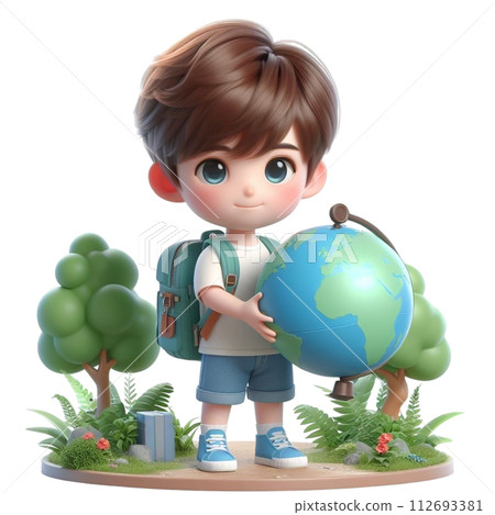 cute child holding a globe  3d render illustration 112693381