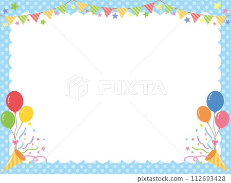 Garland and balloon frame light blue Garland and balloon frame light blue 112693428