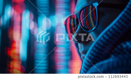 Hacker Programmer in Front of a Computer Screen 112693443