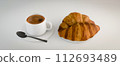 coffee and croissant isolated on white background 112693489